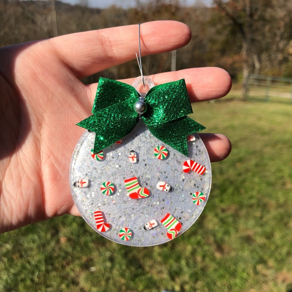 Handmade glitter Christmas tree ornament stockings